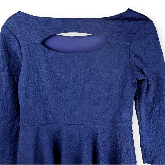 Rare Editions Blue Knit Texture Floral A-Line Dress 14 - Picture 5 of 7